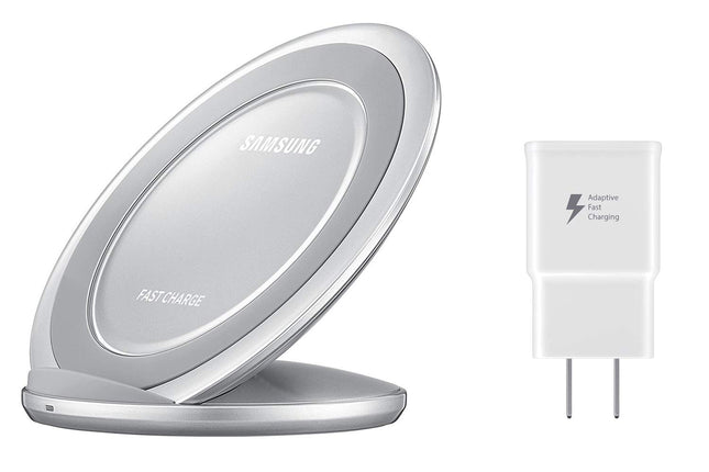 Samsung Qi Certified Fast Charge Wireless Charging Pad + Stand - Supports wireless charging on Qi compatible smartphones - Silver