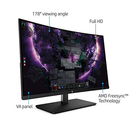 HP 27-inch Curved 144hz Gaming Monitor with AMD Freesync Technology, Tilt Adjustment and Anti-Glare Panel (HP 27x Curved Display, Black) (Renewed)