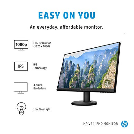 HP V24i FHD Monitor | 23.8-inch Diagonal Full HD Computer Monitor with IPS Panel and 3-Sided Micro Edge Design | Low Blue Light Screen with HDMI and VGA Ports | (9RV15AA#ABA) (Renewed)