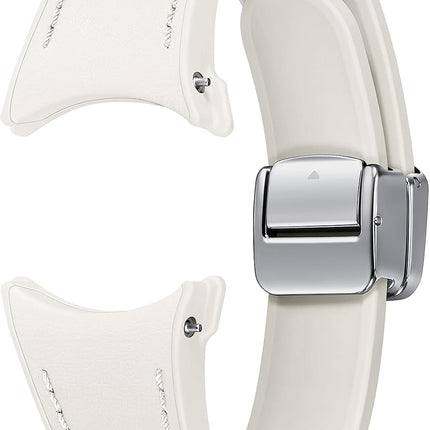New SAMSUNG Galaxy Watch 6, 5, 4 Series Hybrid Eco Leather Band, Slim, Magnetic D-Buckle Closure for Men, Women, Smartwatch Replacement Strap, One Click Attachment, Small/Medium, Cream ET-SHR93SUEGUJ