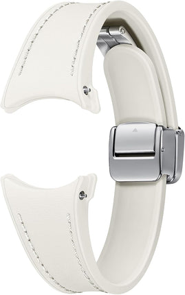 New SAMSUNG Galaxy Watch 6, 5, 4 Series Hybrid Eco Leather Band, Slim, Magnetic D-Buckle Closure for Men, Women, Smartwatch Replacement Strap, One Click Attachment, Small/Medium, Cream ET-SHR93SUEGUJ