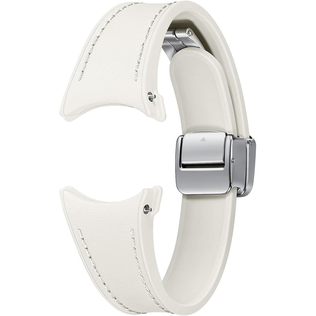 New SAMSUNG Galaxy Watch 6, 5, 4 Series Hybrid Eco Leather Band, Slim, Magnetic D-Buckle Closure for Men, Women, Smartwatch Replacement Strap, One Click Attachment, Small/Medium, Cream ET-SHR93SUEGUJ