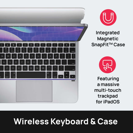 Brydge 11 MAX+ Wireless Keyboard Case with Multi-Touch Trackpad for iPad Pro 11-inch (1st, 2nd & 3rd Gen) and iPad Air (4th Gen), Integrated Magnetic SnapFit Case Silver Keyboard White Case