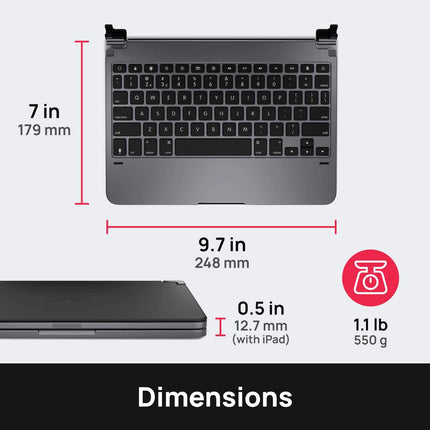 Brydge 11.0 Pro Wireless Keyboard | Compatible with iPad Pro 11-inch (2018 & 2nd Gen, 2020) | Backlit Keys | Long Battery Life | (Space Gray)