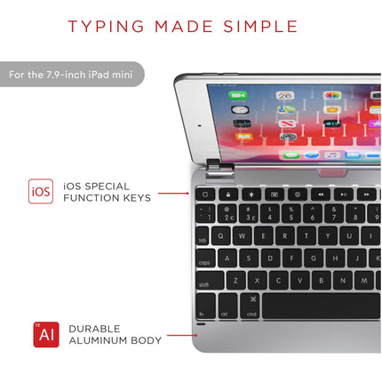 Brydge 7.9 Keyboard Compatible with iPad Mini 4th and 5th Generation | Aluminum | Wireless | Rotating Hinges | 180 Degree Viewing (Silver)