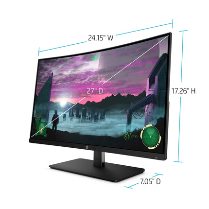 HP 27-inch Curved 144hz Gaming Monitor with AMD Freesync Technology, Tilt Adjustment and Anti-Glare Panel (HP 27x Curved Display, Black) (Renewed)