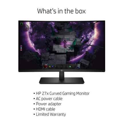 HP 27-inch Curved 144hz Gaming Monitor with AMD Freesync Technology, Tilt Adjustment and Anti-Glare Panel (HP 27x Curved Display, Black) (Renewed)