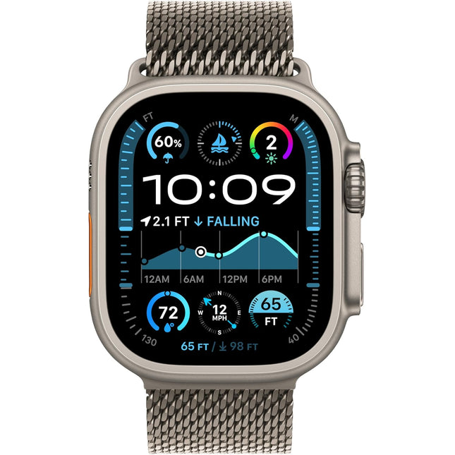 Apple Watch Ultra 2 GPS + Cellular 49mm Unlocked M/L Natural Titanium Case with Green/Gray Trail K0Loop Carbon Neutral Renewed