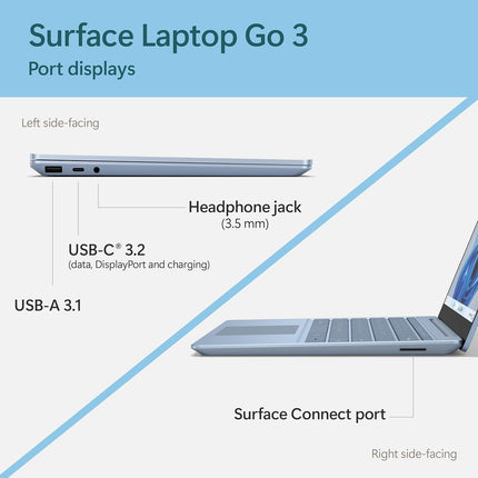 Microsoft Surface Laptop Go 3 (2023) - 12.4" Touchscreen, Thin & Lightweight, Intel Core i5, 8GB RAM, 256GB SSD SSD, with Windows 11, Ice Blue Color Microsoft Copilot - XK1-00059