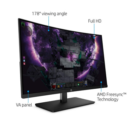 HP 27-inch Curved 144hz Gaming Monitor with AMD Freesync Technology, Tilt Adjustment and Anti-Glare Panel (HP 27x Curved Display, Black) (Renewed)