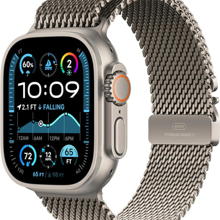 Apple Watch Ultra 2 GPS + Cellular 49mm Unlocked M/L Natural Titanium Case with Green/Gray Trail K0Loop Carbon Neutral Renewed