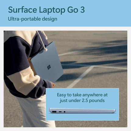 Microsoft Surface Laptop Go 3 (2023) - 12.4" Touchscreen, Thin & Lightweight, Intel Core i5, 8GB RAM, 256GB SSD SSD, with Windows 11, Ice Blue Color Microsoft Copilot - XK1-00059