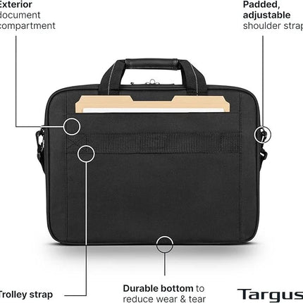 New Targus Classic Slim Laptop Bag - Ergonomic Briefcase and Messenger Bag Spacious - TCT027US