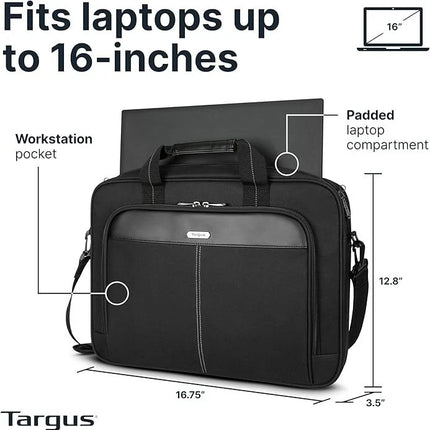 New Targus Classic Slim Laptop Bag - Ergonomic Briefcase and Messenger Bag Spacious - TCT027US