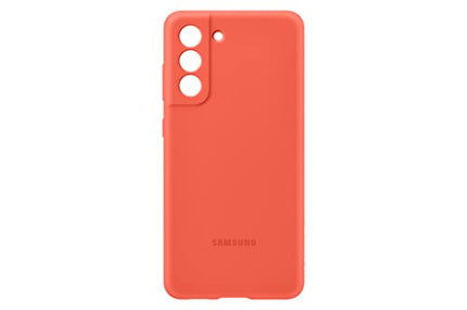 SAMSUNG Galaxy S21 FE 5G Silicon Cover, Protective Phone Case, Smartphone Protector, Hook to Attach Strap, Soft Grip, Matte Finish, US Version, Coral