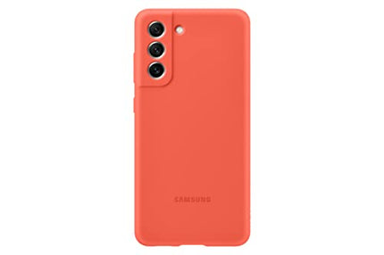 SAMSUNG Galaxy S21 FE 5G Silicon Cover, Protective Phone Case, Smartphone Protector, Hook to Attach Strap, Soft Grip, Matte Finish, US Version, Coral