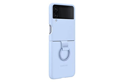 SAMSUNG Galaxy Z Flip4 Silicone Cover with Ring, Protective Phone Case with Finger Loop, Matte Finish, Bold Style, Handheld Design, US Version, Arctic Blue