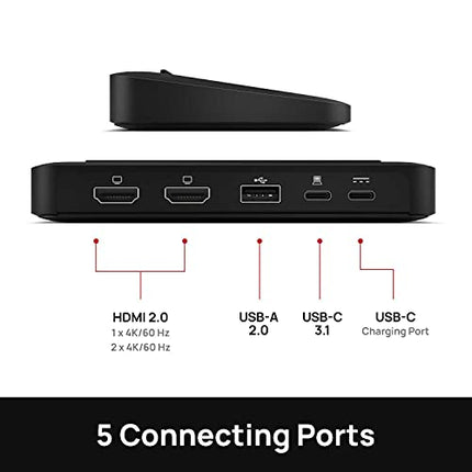 Brydge Stone Lite USB Hub Docking Station | Windows Only | Dual 4K Displays. HDMI Out. USB-C Speeds. 5 Ports | (Black)