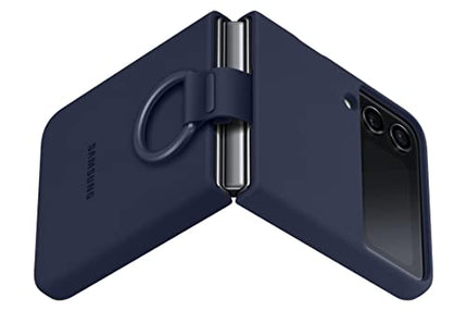 SAMSUNG Galaxy Z Flip 4 Silicone Cover with Ring, Protective Phone Case with Finger Loop, Matte Finish, Bold Style, Handheld Design, US Version, Navy
