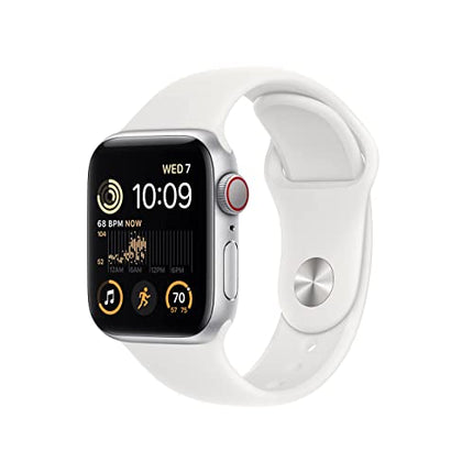 Apple Watch SE (2nd Gen) (GPS + Cellular, 40mm) - Silver Aluminum Case with White Sport Band, M/L (Renewed)