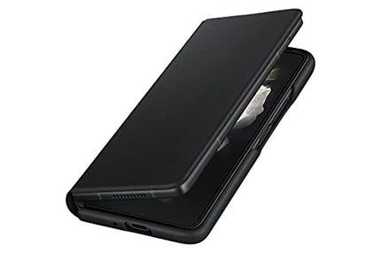 SAMSUNG Galaxy Z Fold 3 Flip Phone Case, Leather Protective Cover with Stand, Heavy Duty, Shockproof Smartphone Protector, US Version, Black,EF-FF926LBEGUS