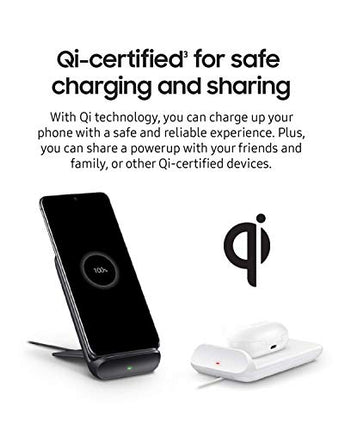 Samsung Electronics Wireless Charger Convertible Qi Certified (Pad/Stand) - for Galaxy Buds, Galaxy Phones, and Apple iPhone Devices - US Version - White (US Version)