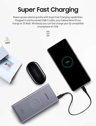 SAMSUNG 10,000 mAh Super Fast 25W Portable Wireless Charger Charger Battery Pack USB-C, Silver (US Version with Warranty) (EB-U3300XJEGUS)