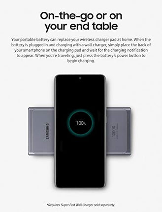 SAMSUNG 10,000 mAh Super Fast 25W Portable Wireless Charger Charger Battery Pack USB-C, Silver (US Version with Warranty) (EB-U3300XJEGUS)