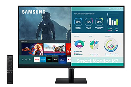 SAMSUNG 32" M7 Smart Monitor&Streaming TV, 4K UHD, Adaptive Picture, Ultrawide Gaming View, Watch Netflix, HBO, PrimeVideo, AppleAirplay, Alexa,BuiltIn Speakers, Remote,HDMI,USB-C,LS32AM702UNXZA,Black