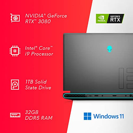 Alienware m15 R7 Gaming Laptop - 15.6-inch 240Hz 2ms QHD, Intel Core i9-12900H, 32GB DDR5 RAM, 1TB SSD, NVIDIA Geforce RTX 3080 Graphics, Killer AX 1675i with Dell services, Windows 11 Home - Dark