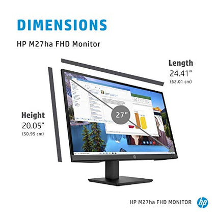 HP M27ha Full HD Monitor (1920 x 1080p) IPS Panel Built-in Audio VESA Compatible 27-inch Monitor Designed for Comfortable Viewing with Height and Pivot Adjustment - (22H94AA#ABA) (Renewed)