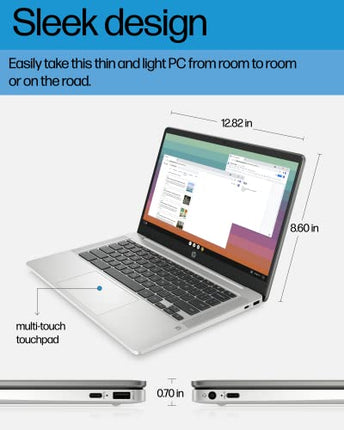 HP 14'' Chromebook Laptop, Intel Celeron N4120, 4 GB RAM, 64 eMMC, HD Display, Chrome OS, Intel UHD Graphics 600, Long Battery Life, Ash Gray Keyboard (14a-na0226nr, 2022, Mineral Silver) (Renewed)