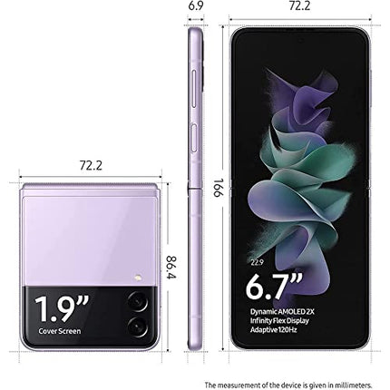 Samsung Galaxy Z Flip3 5G (128GB, 8GB) 6.7" AMOLED, Snapdragon 888, 5G VoLTE, Fully Unlocked, F711U, Lavender (Renewed)