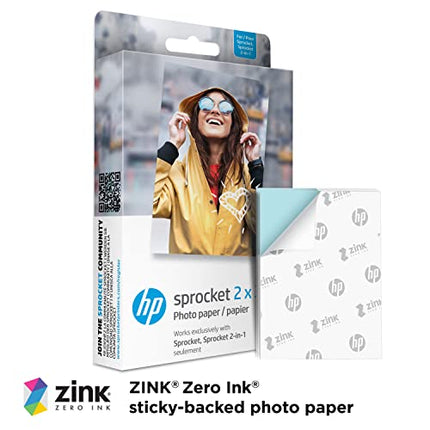 HP Sprocket 2x3" Premium Zink Sticky Back Photo Paper (50 Sheets) Compatible with HP Sprocket Photo Printers