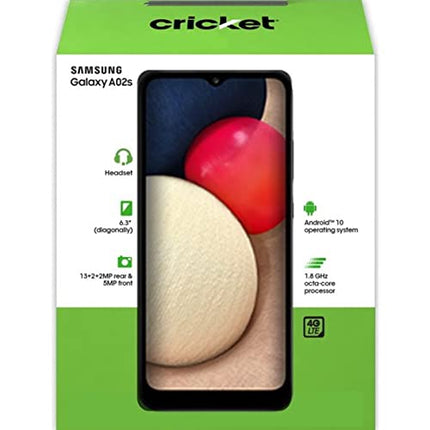 Cricket Samsung Galaxy A02s, 32GB, Black - 4G LTE 6.5" Android Prepaid Smartphone - Carrier Locked to Cricket (Renewed)