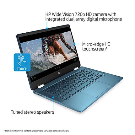 HP Laptop X360 14a Chromebook 14" HD Touchscreen, Entertaining from Any Angle Intel Celeron, 4GB DDR4 64GB eMMC WiFi Webcam Stereo Speakers Bluetooth 4.2 Chrome Blue Metallic Color