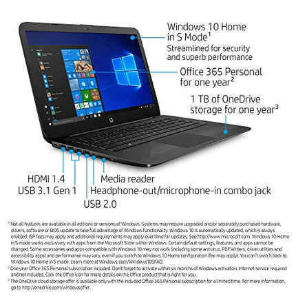 HP Stream 14-Inch Laptop, Intel Celeron N4000, 4 GB RAM, 64 GB eMMC, Windows 10 Home in S Mode (14-cb159nr, Jet Black)