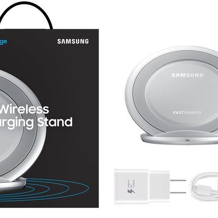 Samsung Qi Certified Fast Charge Wireless Charging Pad + Stand - Supports wireless charging on Qi compatible smartphones - Silver