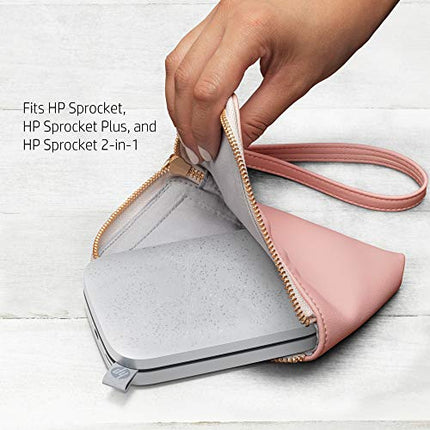 HP Sprocket Wallet Case - Portable Photo Printer Protective Soft Case with Side Pocket and Wrist Strap -Blush (4NC15A)