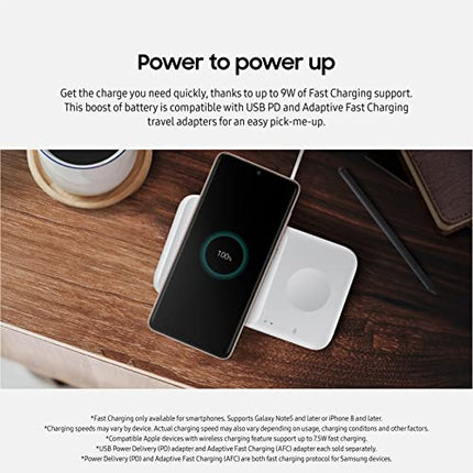 SAMSUNG 9W Wireless Charger Duo w/ USB C Cable, Charge 2 Devices at Once, Cordless Super Fast Charging Pad for Galaxy Phones and Devices, 2021, US Version, White