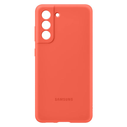 SAMSUNG Galaxy S21 FE 5G Silicon Cover, Protective Phone Case, Smartphone Protector, Hook to Attach Strap, Soft Grip, Matte Finish, US Version, Coral