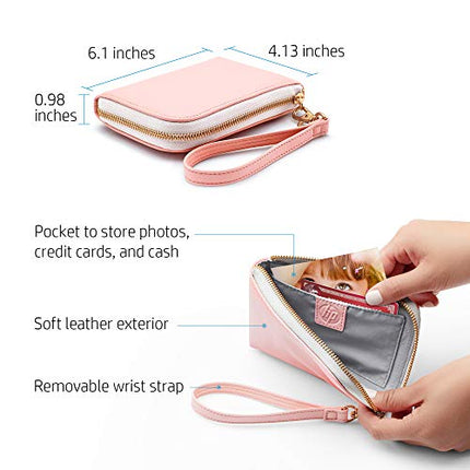 HP Sprocket Wallet Case - Portable Photo Printer Protective Soft Case with Side Pocket and Wrist Strap -Blush (4NC15A)