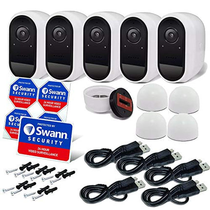 Swann Indoor/Outdoor Wireless 1080p Security Camera 5 Pack White (Heat & Motion-Sensing, Night Vision, Smart Mobile Alerts with Free Face Recognition, Weatherproof, 2-Way Talk) SWIFI-CAMWPK5