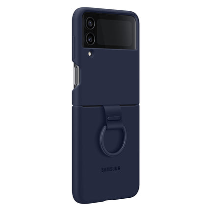 SAMSUNG Galaxy Z Flip 4 Silicone Cover with Ring, Protective Phone Case with Finger Loop, Matte Finish, Bold Style, Handheld Design, US Version, Navy