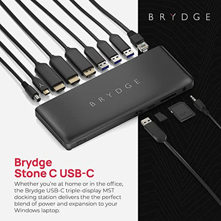 Brydge Stone C Docking Station, 12 Expansion Ports, Windows 10 & 11 Laptop Compatible, Dock Supports Multiple Displays, 100 Watts of Power, USB-A, USB-C, HDMI, DP, 3.5mm, SD, MicroSD