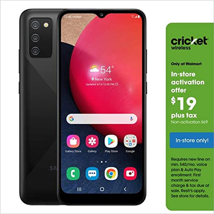 Cricket Samsung Galaxy A02s, 32GB, Black - 4G LTE 6.5" Android Prepaid Smartphone - Carrier Locked to Cricket (Renewed)