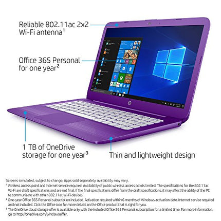 HP Stream 14-inch Laptop, Intel Celeron N4000 Processor, 4 GB RAM, 64 GB eMMC, Windows 10 S with Office 365 Personal for One Year (14-cb150nr, Purple)
