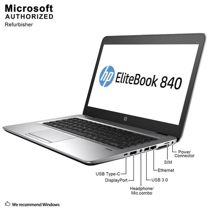 HP EliteBook 840 G3 Laptop 14-inch HD Display, Intel Core i5-6200U 2.3Ghz, 256GB SSD, 16GB DDR4 RAM, Webcam, WiFi, Windows 10 Pro (Renewed)