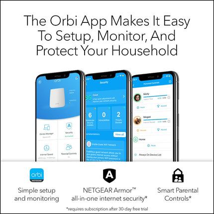 NETGEAR Orbi Tri-band Whole Home Mesh WiFi System with 2.2Gbps speed (RBK23) Router & Extender replacement covers up to 6,000 sq. ft., 3-pack includes 1 router & 2 satellites