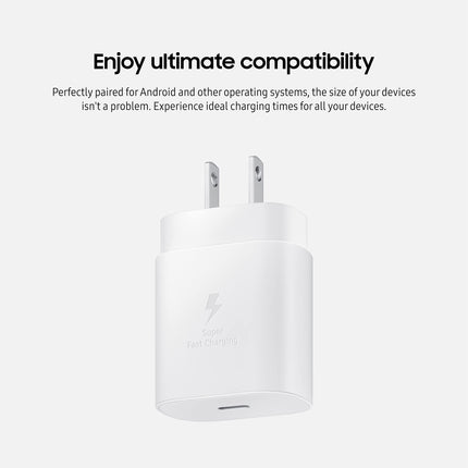 SAMSUNG 25W Wall Charger USB C Adapter, Super Fast Charging Block for Galaxy Phones and Devices, Cable Not Included, 2021, US Version, White